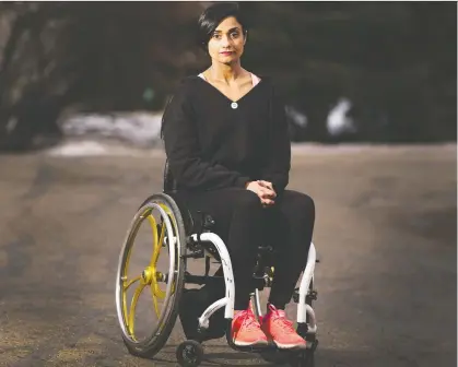  ?? GREG SOUTHAM ?? “I cannot move, I cannot go anywhere without my wheelchair,” says Bean Gill, spokeswoma­n for Wheels of Change. Gill said it took 23 forms submitted to a provincial government program and a five-month wait to replace a wheelchair cushion.