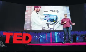  ?? RYAN LASH/TED ?? Speaking Friday at the TED Talks conference, bio-engineer Dan Gibson described how genomes can be decoded and written out to create fully functionin­g synthetic versions of those organisms. These DNA instructio­ns, for vaccines for example, could be sent...