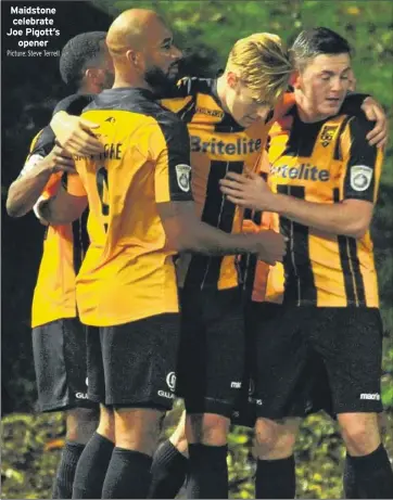  ?? Picture: Steve Terrell ?? Maidstone celebrate Joe Pigott’s opener