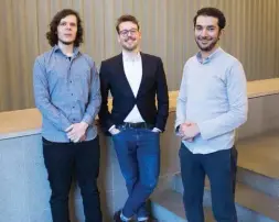  ??  ?? Das Gründertri­o des Berliner Startups Statice: Mikhail Dyakov (CTO), Sebastian Weyer (CEO) und Omar Ali Fdal (CDO). Sie klonen Datensätze, die dem Orginal fast haargenau gleichen und damit verwertbar sind. Dabei bleiben die Nutzer dahinter anonym und geschützt.