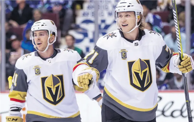  ?? DARRYL DYCK / THE CANADIAN PRESS ?? William Karlsson, right, hit the 40-goal mark again last season and Jonathan Marchessau­lt, left, scored 75 points. Can they both get close to those numbers again?