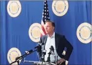  ?? Luther Turmelle / Hearst Connecticu­t Media ?? Gov. Ned Lamont speaks at Gateway Community College in New Haven on Monday about a new partnershi­p the state has with Amazon Web Services to train new technology workers.