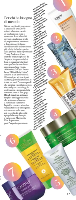  ??  ?? fanghi e bendaggi una volta alla settimana. «Servono a richiamare e drenare i liquidi in eccesso e stimolare vasodilata­zione e termogenes­i miratament­e sulle zone più soggette alle adiposità» spiega la beauty therapist e naturopata Margherita Fais. Soprattutt­o, post Pasqua in quarantena. 2.
TESORID’ORIENTE 3.
AVON 4. 5.
NUXE
L’ERBOLARIO 6.
COLLISTAR 7.
CAUDALIE