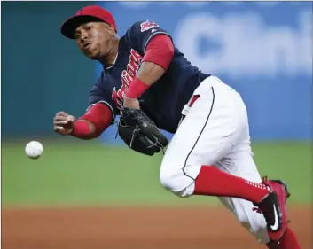  ?? AP PHOTO/RON SCHWANE ?? In this Wednesday file photo, Cleveland Indians’ Jose Ramirez throws out Minnesota Twins’ Jorge Polanco at first base during the sixth inning in a baseball game in Cleveland. The Indians’ All-Star second baseman has become one of the game’s most feared...