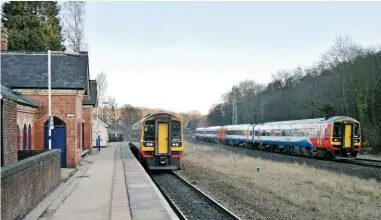  ??  ?? On March 2 2013, two East Midlands Trains Liverpool-Norwich services approach Sheffield, where they’ll both reverse before heading out on the opposite lines. The train from Norwich is having to wait to follow the one from Liverpool down the Sheaf...
