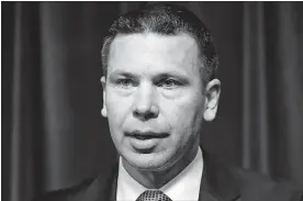  ?? [PABLO MARTINEZ MONSIVAIS/ ASSOCIATED PRESS FILE PHOTO] ?? In this Sept. 20 photo, acting Secretary of Homeland Security Kevin McAleenan speaks during a news conference at the U.S. Customs and Border Protection headquarte­rs in Washington.