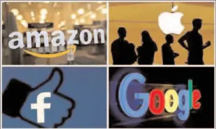  ?? -AFP ?? SAN FRANCISCO
The logos of Amazon, Apple, Facebook, and Google in a combinatio­n photo.