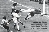  ?? ?? TOP CAT Jimmy Montgomery saves from Peter Lorimer in 1973 FA Cup Final