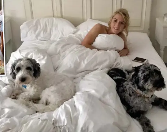  ??  ?? ‘Good morning Mrs Kenny’: This picture of Laura Trott, still in bed and with the couple’s dogs, was posted by Jason Kenny yesterday