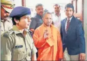  ?? PTI ?? UP chief minister Yogi Adityanath during a surprise visit at the Hazratganj police station in Lucknow on Thursday.