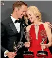  ??  ?? Alexander Skarsgard and Nicole Kidman celebrate the award for Big Little Lies.