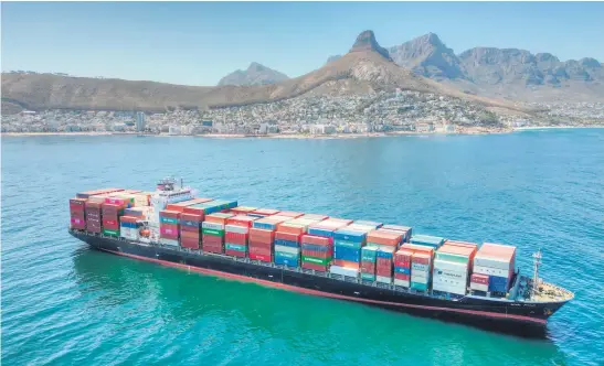  ?? Picture: iStock ?? MARITIME’S MERRY TIMES. Massive cargo vessels such as this one are being diverted from the Suez Canal around the Cape, which has seen an increase in vessels calling at the Durban and Cape Town ports for bunkering.