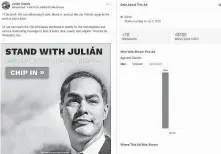  ?? Screenshot ?? Democratic presidenti­al hopeful Julián Castro followed up his strong debate performanc­e with a flurry of Facebook ads.