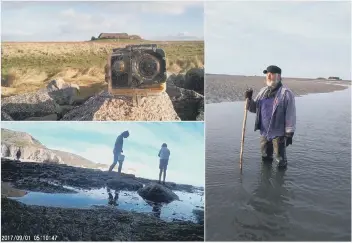  ??  ?? Top left: Footage from the camera. Bottom left: Hallig Süderoog island. Right: Ronald Spreer who found it