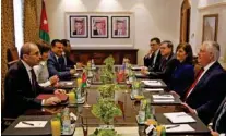  ?? — Reuters ?? DIALOGUE: US Secretary of State Rex Tillerson meets with Jordanian Foreign Minister Ayman Safadi in Amman, Jordan February 14, 2018.