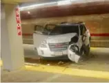  ?? MBTA TRANSIT POLICE ?? This vehicle crashed into a pole in the lower Harvard Square busway.