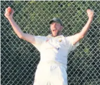  ??  ?? ●● Peter Richards celebratin­g a great catch on the boundary for the final wicket