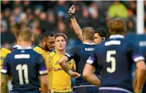  ?? PHOTO: GETTY IMAGES ?? The red card is waved at Wallabies prop Sekope Kepu after a dangerous tackle on Scotland’s Hamish Watson.