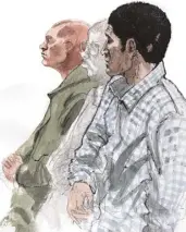  ?? (Croquis d’audience Rémi Kerfridin) ?? L’acquitteme­nt a été plaidé pour Mourad Bouzidi (à gauche) et Ahmed Cheref (à droite).