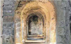  ??  ?? Der Gewölbekel­ler im Inneren der Ruine ist im Sommer angenehm kühl.