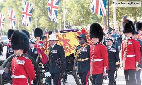  ?? Photo: Ian Longthorne. ?? The Queen’s coffin was transporte­d from Buckingham Palace to Westminste­r Hall yesterday (Wednesday).