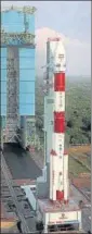  ?? HT PHOTO ?? The PSLV ready for lift-off at the Satish Dhawan Space Centre in Sriharikot­a.