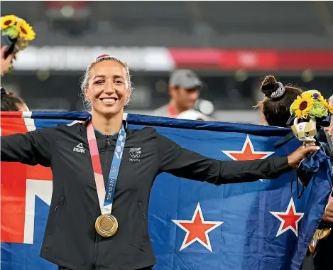  ?? GETTY IMAGES ?? Olympic gold medallist Sarah Hirini celebrates the Black Ferns sevens team’s triumph at the Tokyo Olympic Games last year, a success Hirini described as ‘‘really, really special’’.