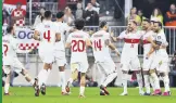  ?? ?? Turkish players celebrate after a goal against Croatia, Osijek, Croatia, Oct. 12, 2023.