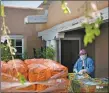  ?? MORGAN TIMMS/Taos News ?? Volunteer Claire Corral, of Taos, unpacks deliveries of apples and carrots while preparing to serve an influx of families Thursday (May 7) at St. James Food Pantry.