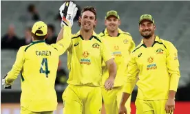  ?? Photograph: Darrian Traynor/Getty Images ?? Mitchell Marsh celebrates the wicket of Liam Dawson during game three of the One Day Internatio­nal series between Australia and England.