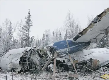  ?? TRANSPORTA­TION SAFETY BOARD OF CANADA ?? All 25 people on board this twin- engine ATR-42 turboprop survived after it crashed close to the Fond- du-Lac air strip in northern Saskatchew­an on Wednesday night.