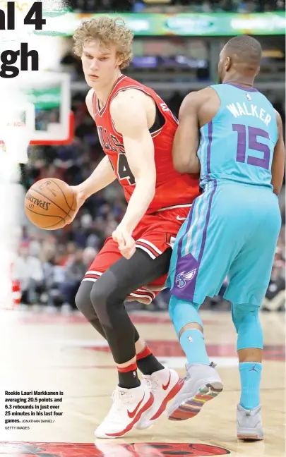  ?? JONATHAN DANIEL/ GETTY IMAGES ?? Rookie Lauri Markkanen is averaging 20.5 points and 6.3 rebounds in just over 25 minutes in his last four games.