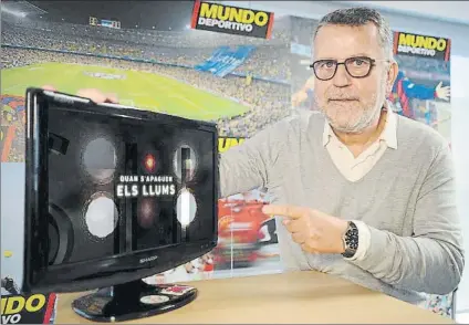  ?? FOTO: JOAN LANUZA ?? Lluís Canut visitó la redacción de Mundo Deportivo para explicar los secretos del nuevo programa ‘Quan s’apaguen els llums’