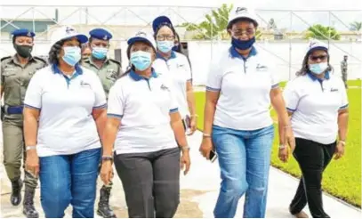  ??  ?? L-R: Oluremi Hamzat, wife of deputy governor, Lagos State; Ibijoke Sanwo-Olu, First Lady of Lagos State, and Convener, 2020 National Women Conference of Committee of Wives of Lagos State Officials (COWLSO); Ibiyemi Olatunji-Bello, chairperso­n, conference planning committee; and Rhoda Ayinde,, ex-officio of the committee, during the pre-event press briefing held at the football pitch, Lagos House, Alausa, Ikeja, recently