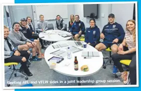  ??  ?? Geelong AFL and VFL W sides in a joint leadership group session.