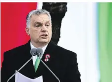  ??  ?? Ungarns Premier Viktor Orbán bei seiner Rede am Nationalfe­iertag: Der 15. März sei ein „Verspreche­n an die nationale Einheit“