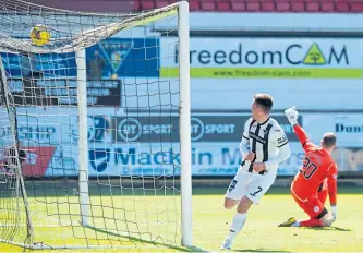  ??  ?? Dunfermlin­e’s Kevin O’hara wheels away after opening the scoring against QOS