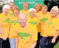  ??  ?? ●●The Springhill Hospice team for the Bupa Great Manchester Run. From the left were Pat Harding, Geoff Williams, Carol Pilling,Cora Margerison, Marjory Hawker-Bond, Lynn McOwen,Carol O’Brien and Margret Rowland with (front) Martin McGonigle