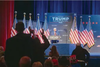  ?? Desiree Rios/New York Times ?? Former President Donald Trump speaks at an election campaign rally Monday in Davenport, Iowa. His Iowa staffers are pivoting to a more active campaign this time.