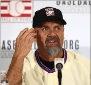  ?? MIKE STOBE — GETTY IMAGES ?? Larry Walker, who will enter the Baseball Hall of Fame this summer, is working on his goaltendin­g skills.
