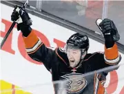  ?? AP ?? Ducks left wing Nick Ritchie celebrates after scoring against the Oilers during the third period in Game Seven.