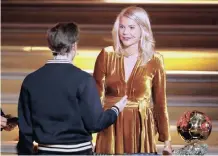  ??  ?? MARTIN Solveig and Olympique Lyonnais’s Ada Hegerberg with the Women’s Ballon d’or award. |