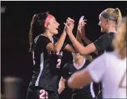  ?? AUSTIN HERTZOG - MEDIANEWS GROUP FILE ?? Boyertown’s Samantha Goffice, left, scored two goals against Nazareth in Tuesday’s win over Nazareth in the first round of the PIAA Class 4A playoffs.