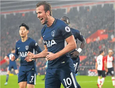  ?? Picture: Getty Images. ?? Harry Kane celebrates after equalising for Tottenham at St Mary’s yesterday.