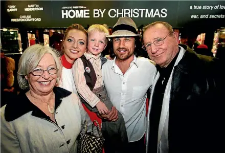  ??  ?? Home by Christmas film premiere in 2010, at the Embassey Theatre, Wellington, with Gaylene Preston, Chelsie Preston Crayford, William Ackroyd (5), Martin Henderson and Tony Barry.