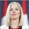  ?? CP PHOTO ?? Minister of Environmen­t and Climate Change Catherine Mckenna speaks during a press conference in Ottawa on Thursday, Feb. 8, 2018.