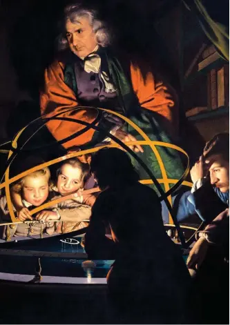  ??  ?? ‘A Philosophe­r Lecturing on the Orrery’ by Joseph Wright of Derby, 1766. From
Painter of Darkness by Matthew Craske, Yale University Press, £25