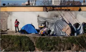  ??  ?? A homeless encampment near a dried up river bed in Stockton, California, on 7 February 2020. Photograph: Nick Otto/AFP via Getty Images