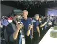  ??  ?? Virtual reality headsets being demonstrat­ed at the event. Apple is ramping up its VR strategy.