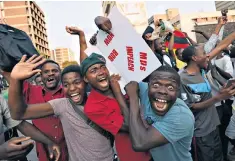  ??  ?? Members of parliament, right, and ordinary citizens in Harare, left, joyfully celebrate the fall of President Mugabe and Grace Mugabe, below, his unpopular First Lady